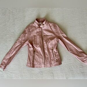 G by Guess Women's Pink Leather Jacket with Gold Details